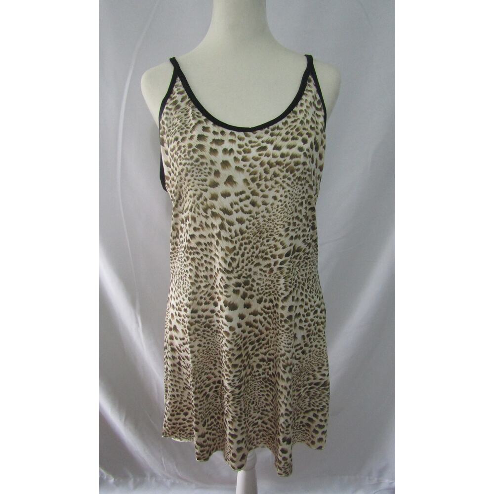 Leopard Print Mini Dress Women's Sz L Adjustable Spaghetti Strap Stretchy Tunic